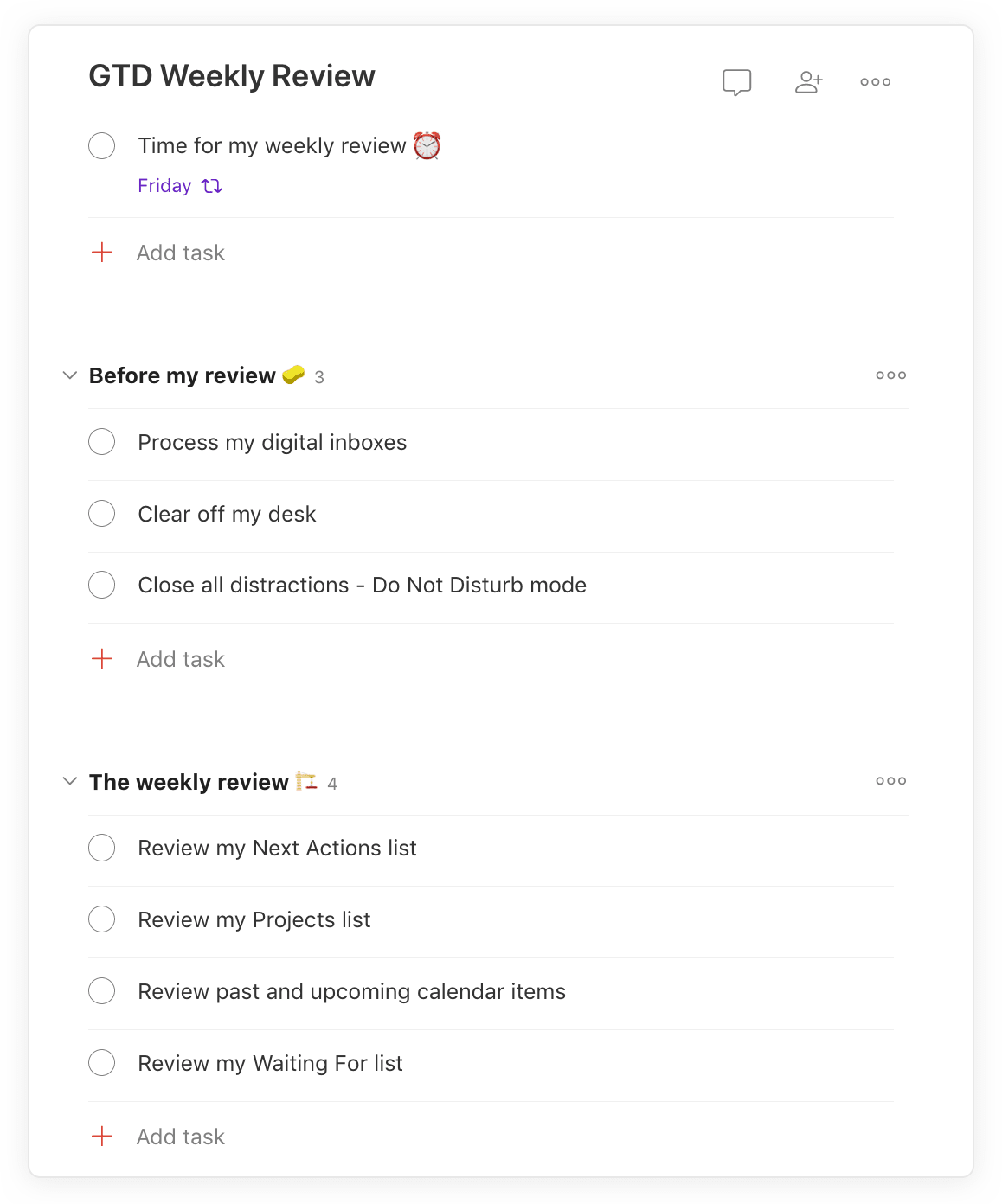 Импортируйте в Todoist шаблон Еженедельный обзор по GTD