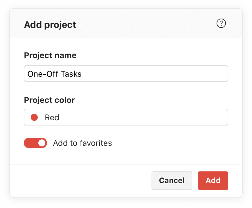 Создайте новый проект Todoist для разовых задач